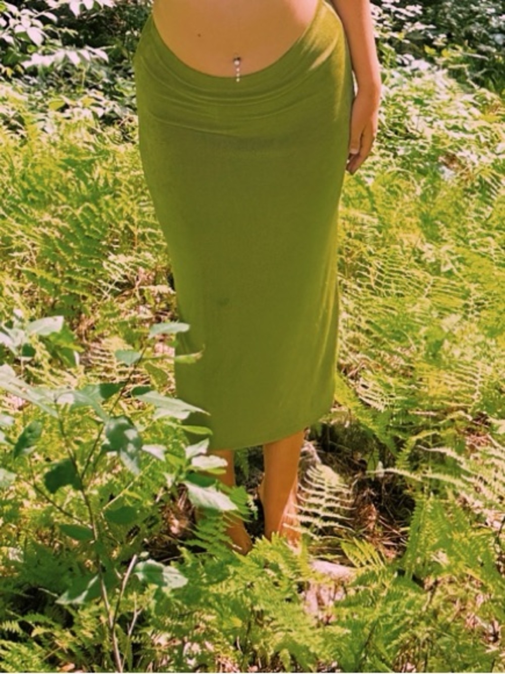 Women’s Olive Green Midi Skirt - Stylish Everyday Wear